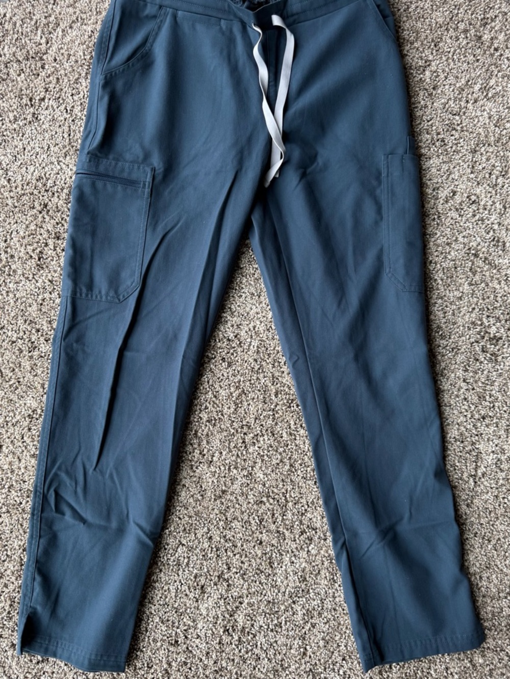 Figs Straight Leg Scrub Pants in Slate Blue with Grey Drawstring